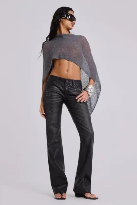 Svarta Cooper-jeans i PU med utsvängda ben