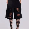Svarta slitage-behandlade Monster-shorts