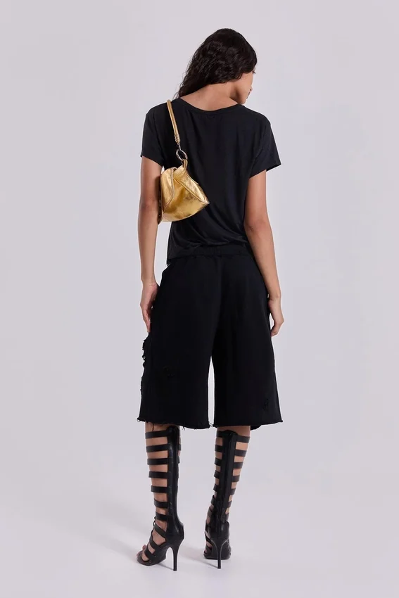 Svarta slitage-behandlade Monster-shorts