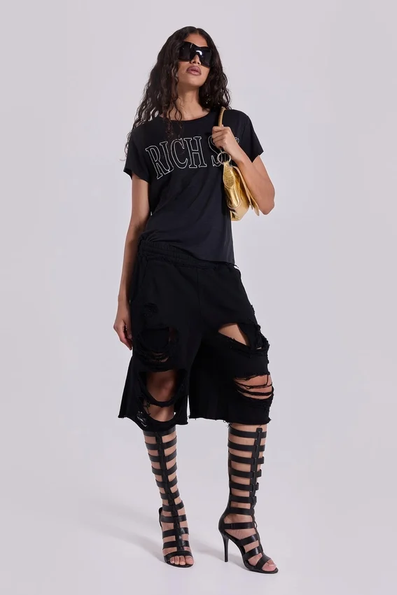 Svarta slitage-behandlade Monster-shorts