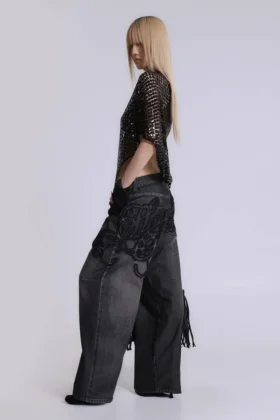 Svarta XL Colossus Jeans med upphöjd broderi