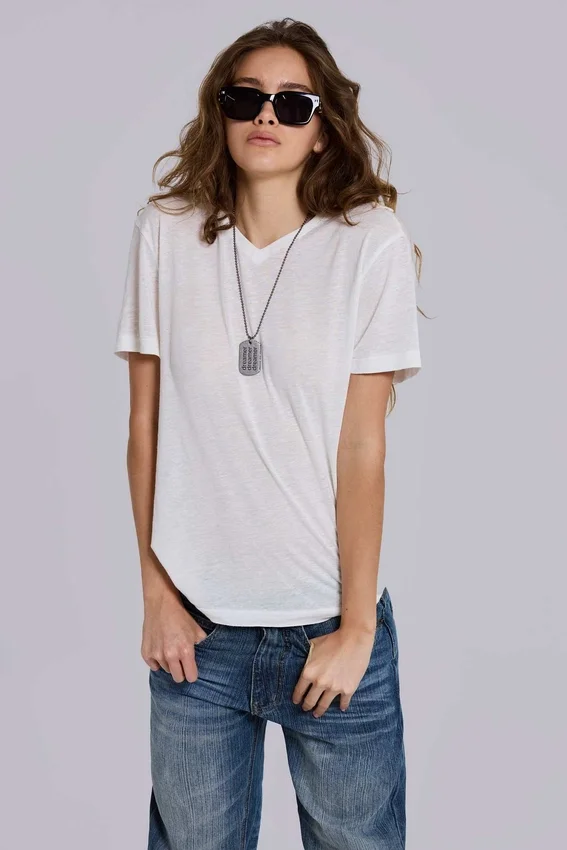 T-shirt i linne med V-ringning