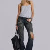 Tori slitna bootcut-Jeans i spets med låg midja