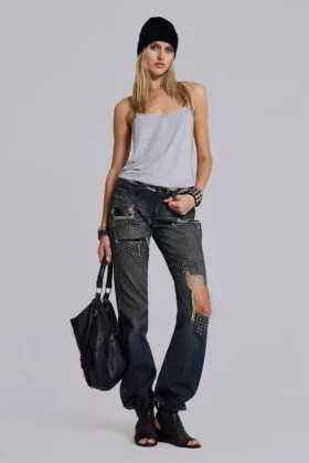 Tori slitna bootcut-Jeans i spets med låg midja