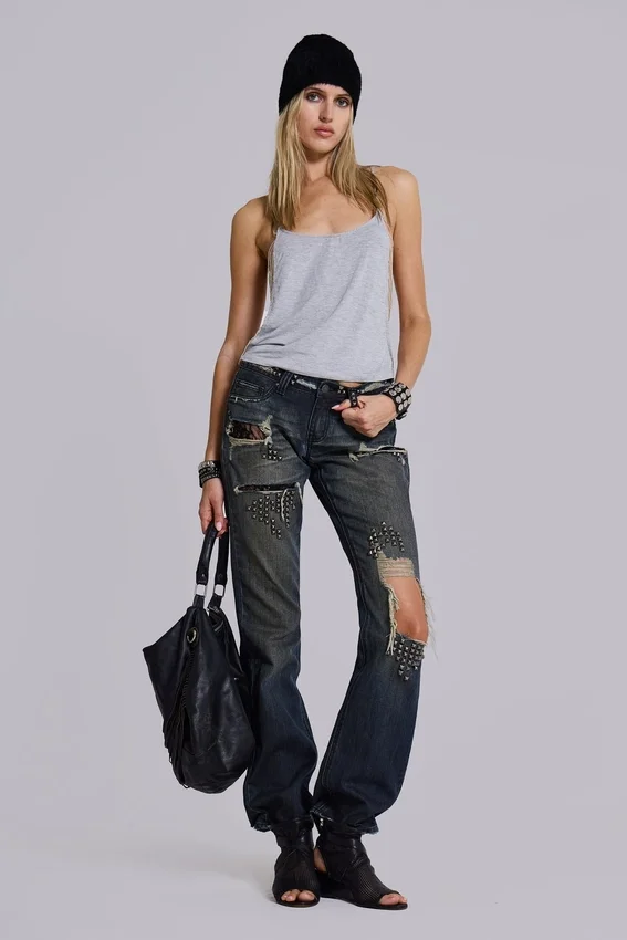 Tori slitna bootcut-Jeans i spets med låg midja