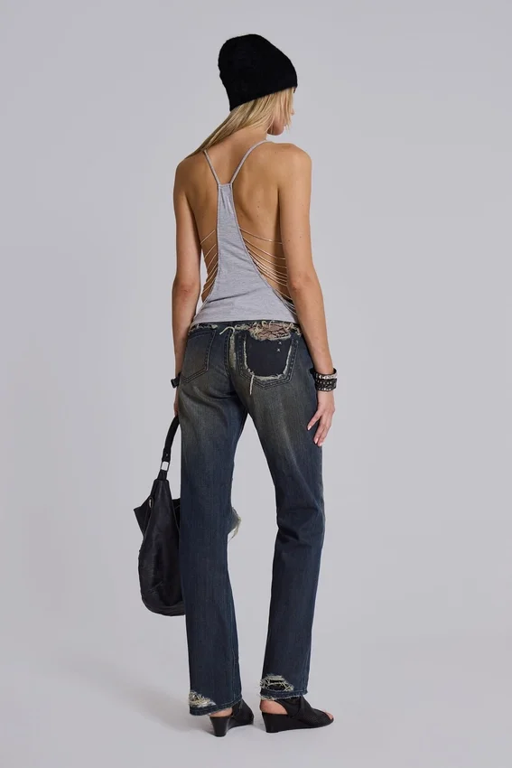 Tori slitna bootcut-Jeans i spets med låg midja