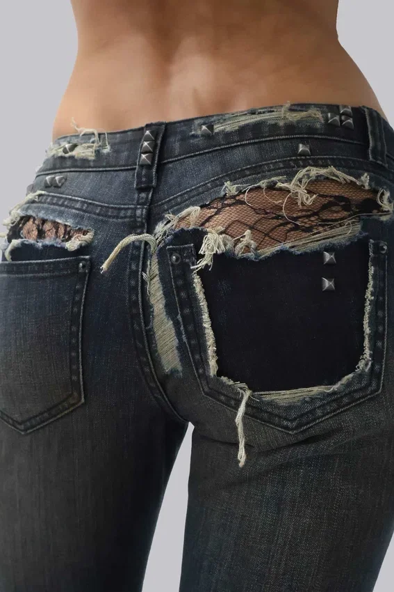 Tori slitna bootcut-Jeans i spets med låg midja