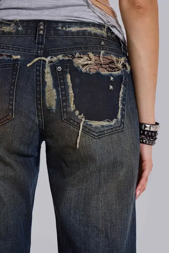Tori slitna bootcut-Jeans i spets med låg midja
