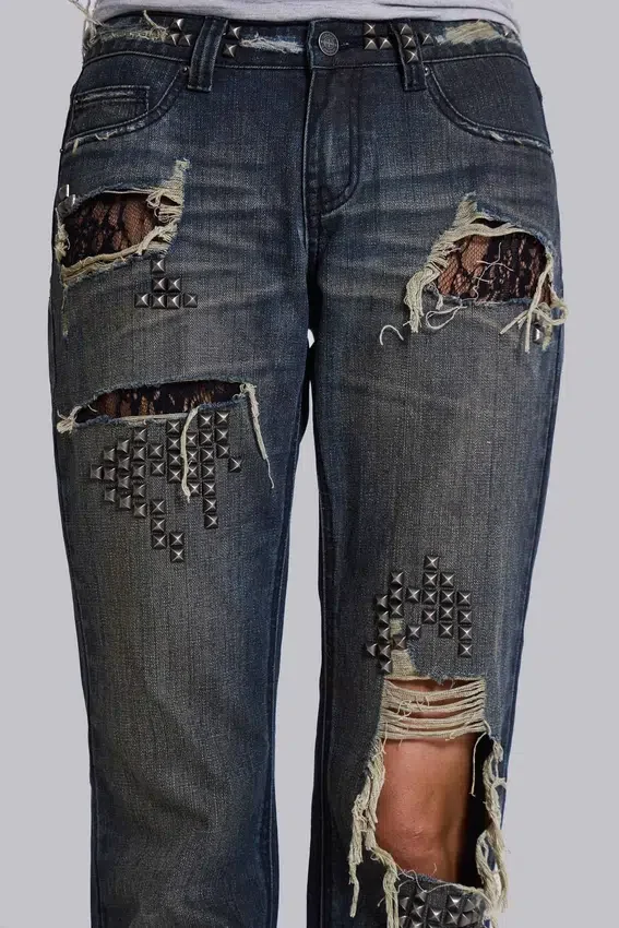 Tori slitna bootcut-Jeans i spets med låg midja