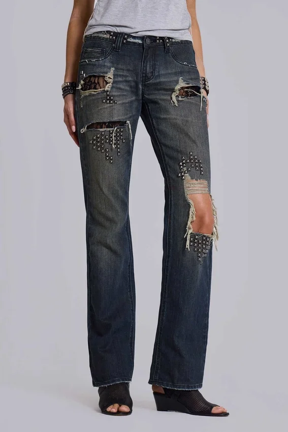 Tori slitna bootcut-Jeans i spets med låg midja