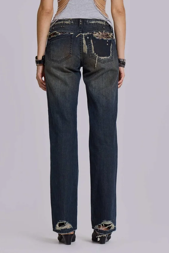 Tori slitna bootcut-Jeans i spets med låg midja
