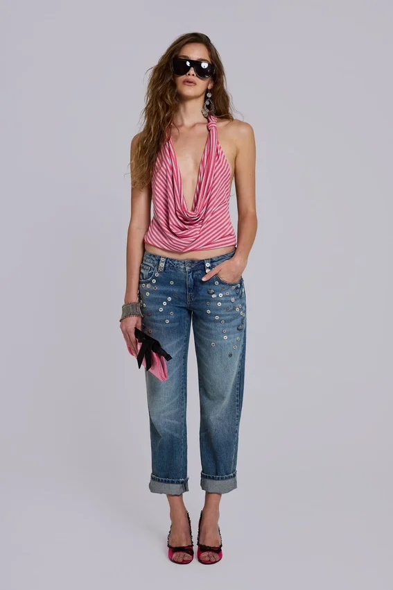 Tullia Sripe Jersey Drape Top