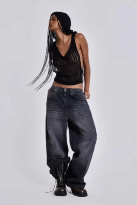Tvättade svarta Colossus Jeans