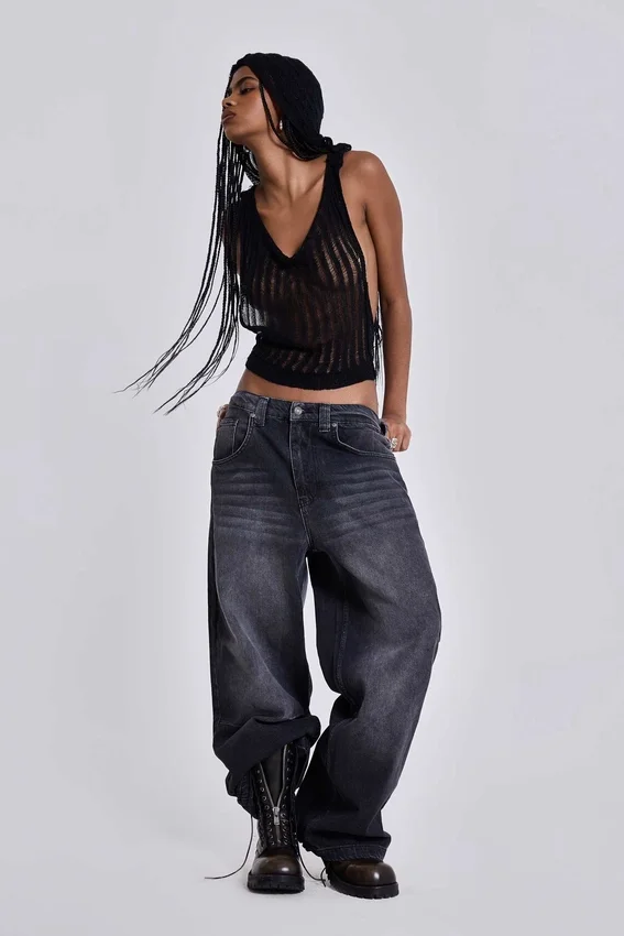 Tvättade svarta Colossus Jeans