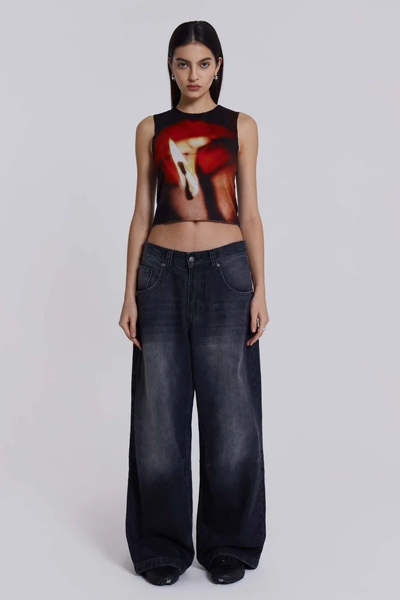 Tvättade svarta Colossus Jeans