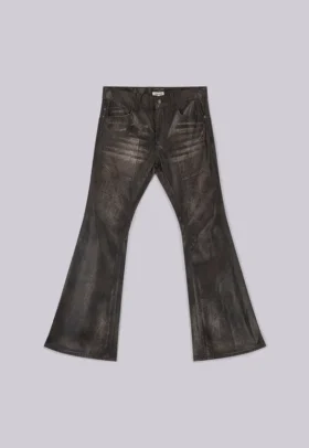 Tvättade svarta PU Drift-jeans med utsvängda ben