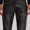 Tvättade svarta PU Drift-jeans med utsvängda ben