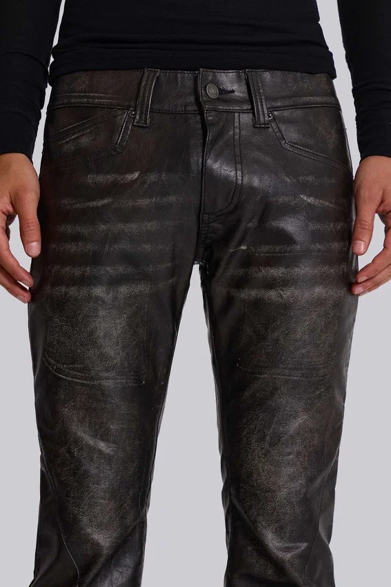 Tvättade svarta PU Drift-jeans med utsvängda ben