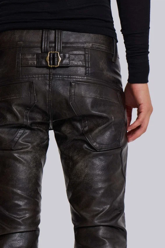 Tvättade svarta PU Drift-jeans med utsvängda ben