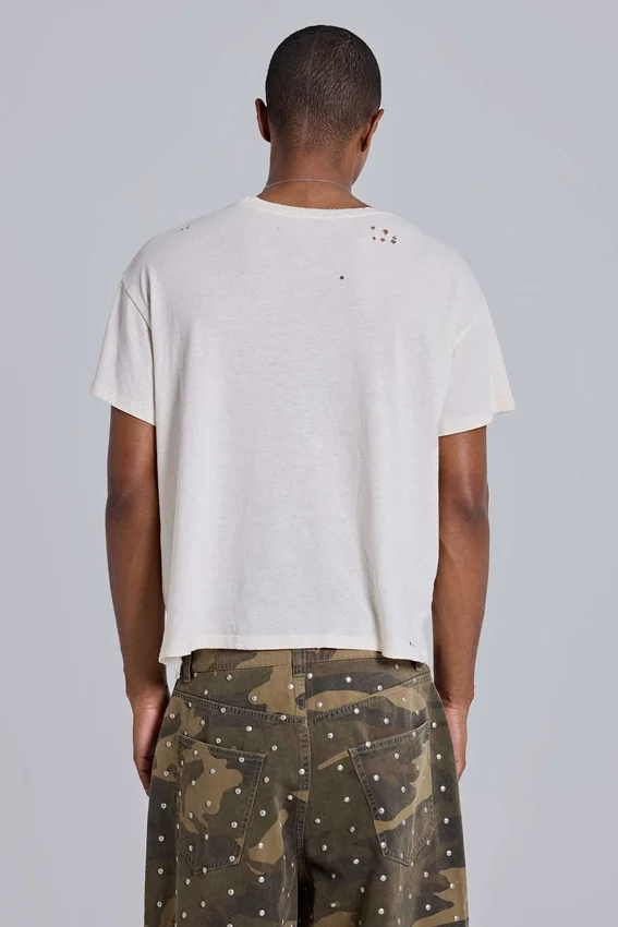 Vit kort T-shirt med fjärilsmotiv