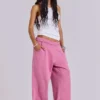 Rosa, vidbyxor med uppvikt benslut i Monster Joggers-stil