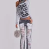 Zain Shredded Bootcut-Jeans i grått