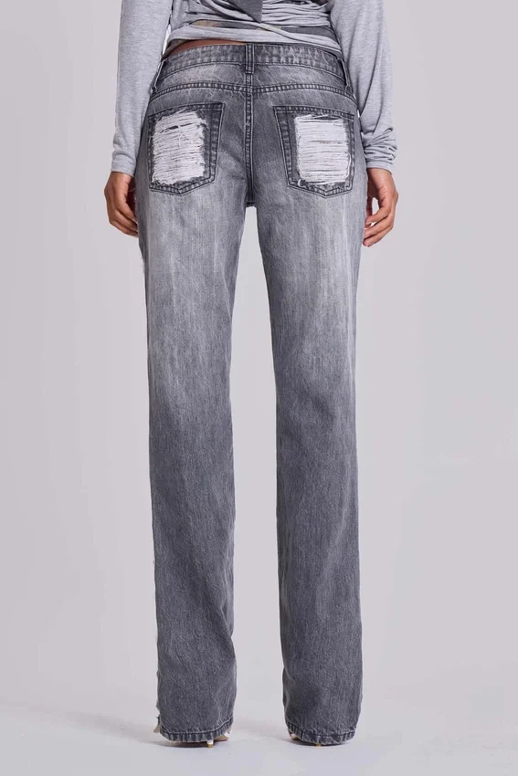 Zain Shredded Bootcut-Jeans i grått