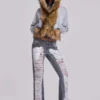 Zain Shredded Bootcut-Jeans i grått