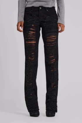 Zain slitna bootcut-Jeans i svart