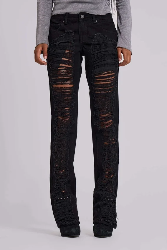 Zain slitna bootcut-Jeans i svart